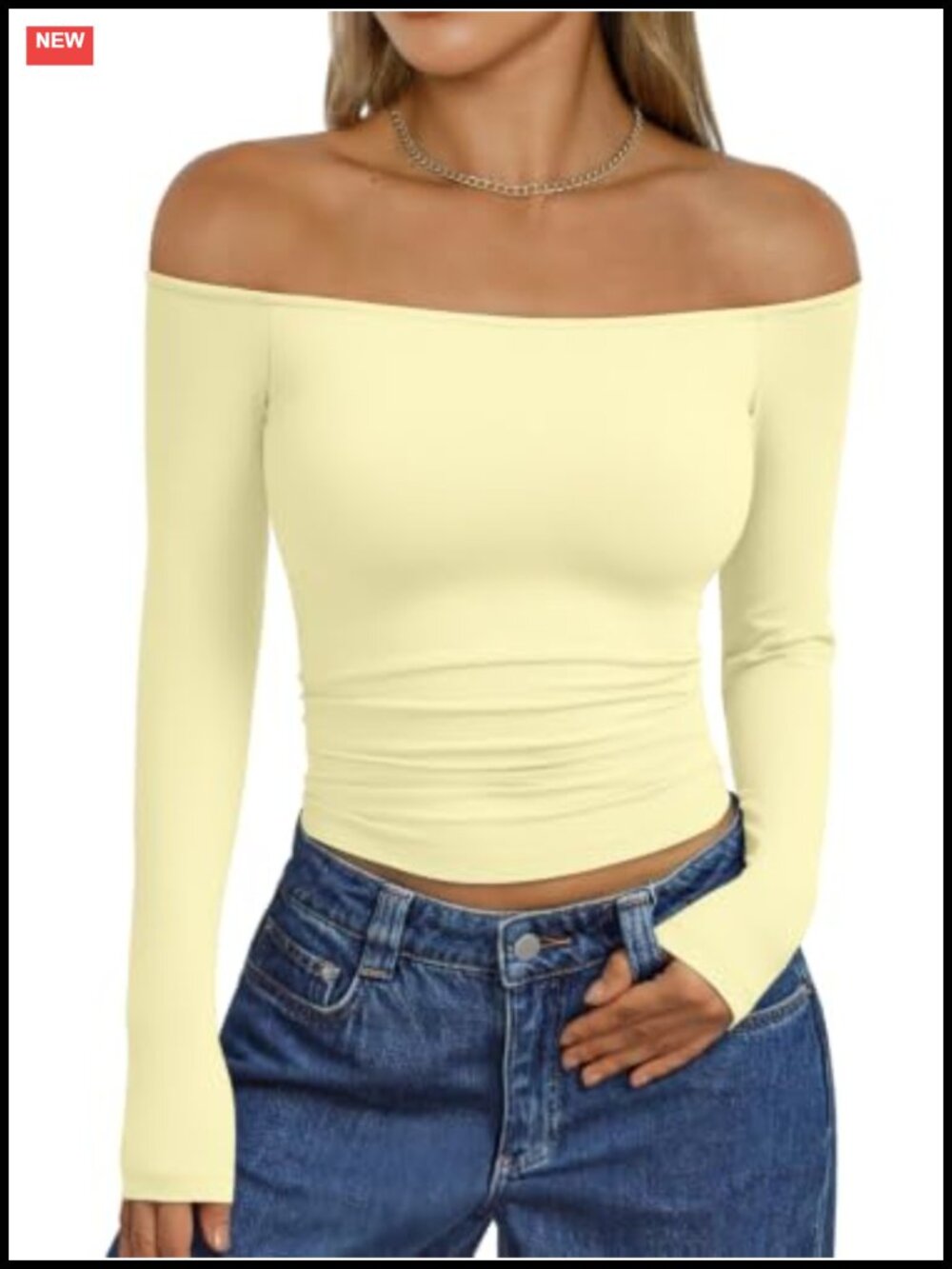 Women's Off Shoulder Long Sleeve Top Slim Fit Stretch Y2K Going Out Tee